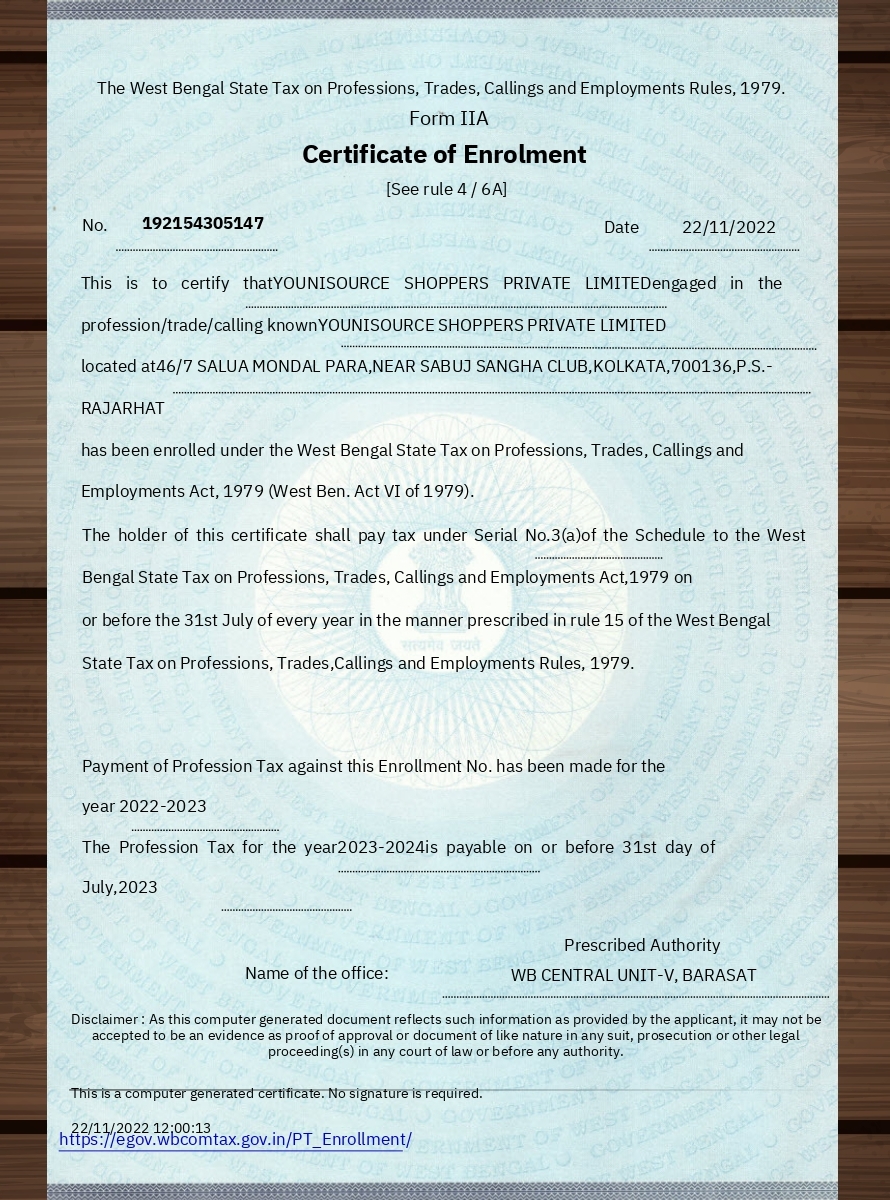 Certificate of Enrolment